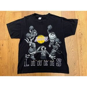 Vintage 1994 Looney Tunes Lakers Black Graphic T-Shirt XL Anvil Made in USA